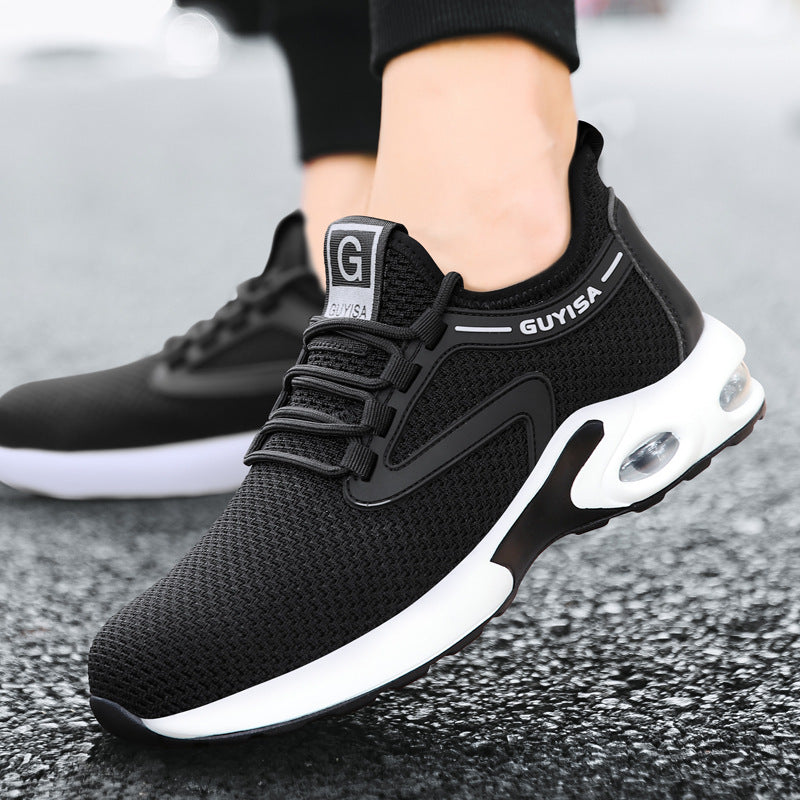 Let's Sweat It Out Black Sneakers Men Work Safety Shoes Lightweight Breathable For Gym Travel Work Casual Tennis Running Shoes