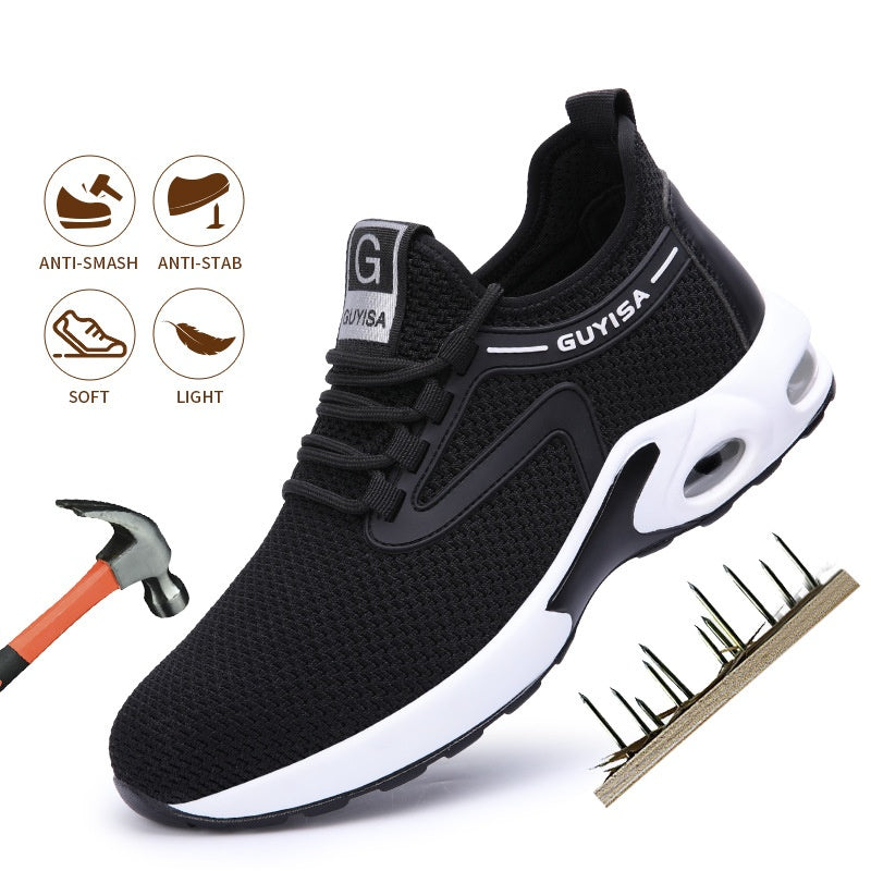 Let's Sweat It Out Black Sneakers Men Work Safety Shoes Lightweight Breathable For Gym Travel Work Casual Tennis Running Shoes