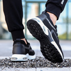 Let's Sweat It Out Black Sneakers Men Work Safety Shoes Lightweight Breathable For Gym Travel Work Casual Tennis Running Shoes