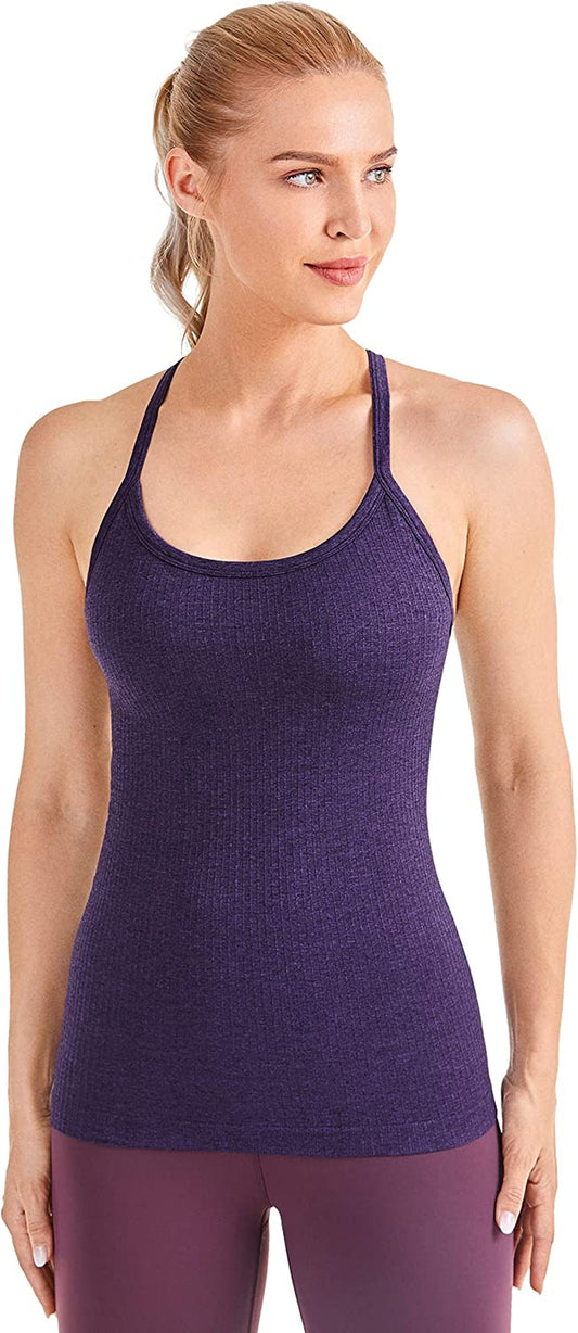 Seamless Workout Tank Tops for Women Racerback Athletic Camisole Sports Shirts with Built in Bra