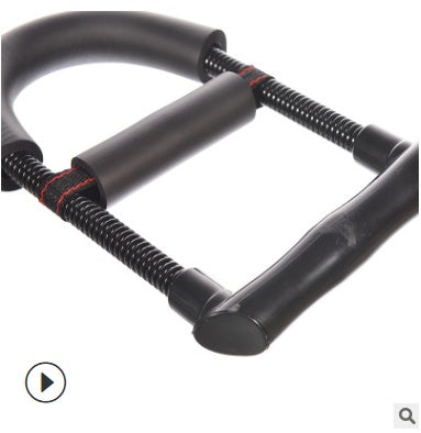 Black hand gripper with spring mechanism on a white background