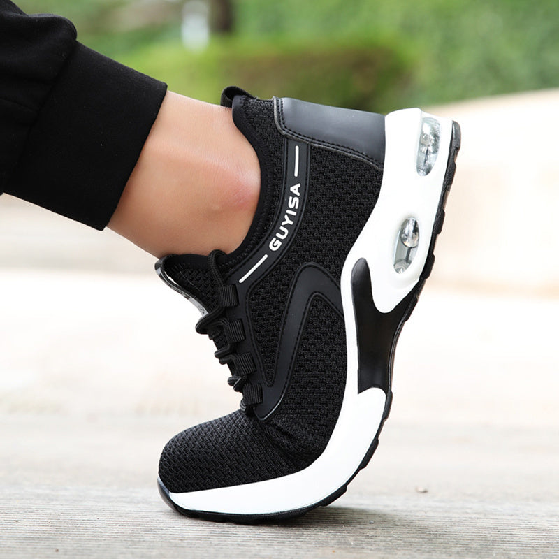 Let's Sweat It Out Black Sneakers Men Work Safety Shoes Lightweight Breathable For Gym Travel Work Casual Tennis Running Shoes