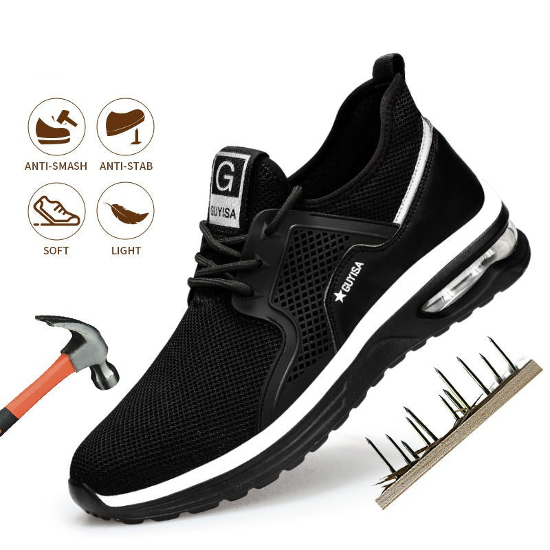 Let's Sweat It Out Black Sneakers Men Work Safety Shoes Lightweight Breathable For Gym Travel Work Casual Tennis Running Shoes