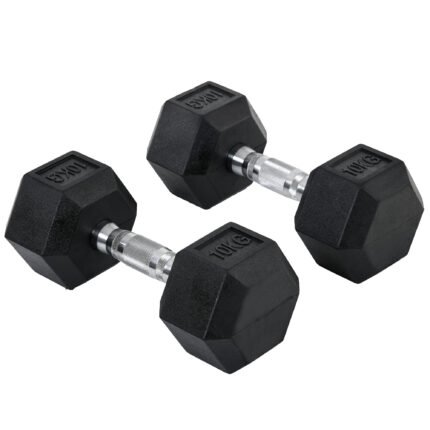Let’s Sweat It Out 2x10kg Hex Dumbbells Set Rubber Dumbbells